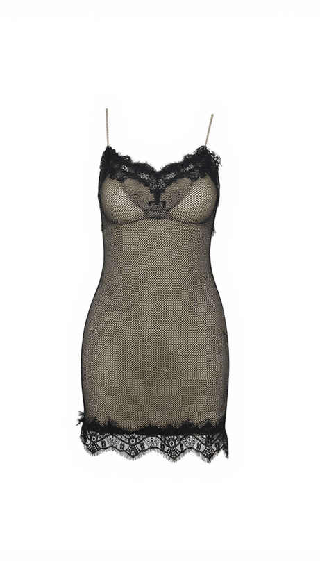 DUARTE LACE PATCHWORK HOLLOW DIAMOND MINI DRESS