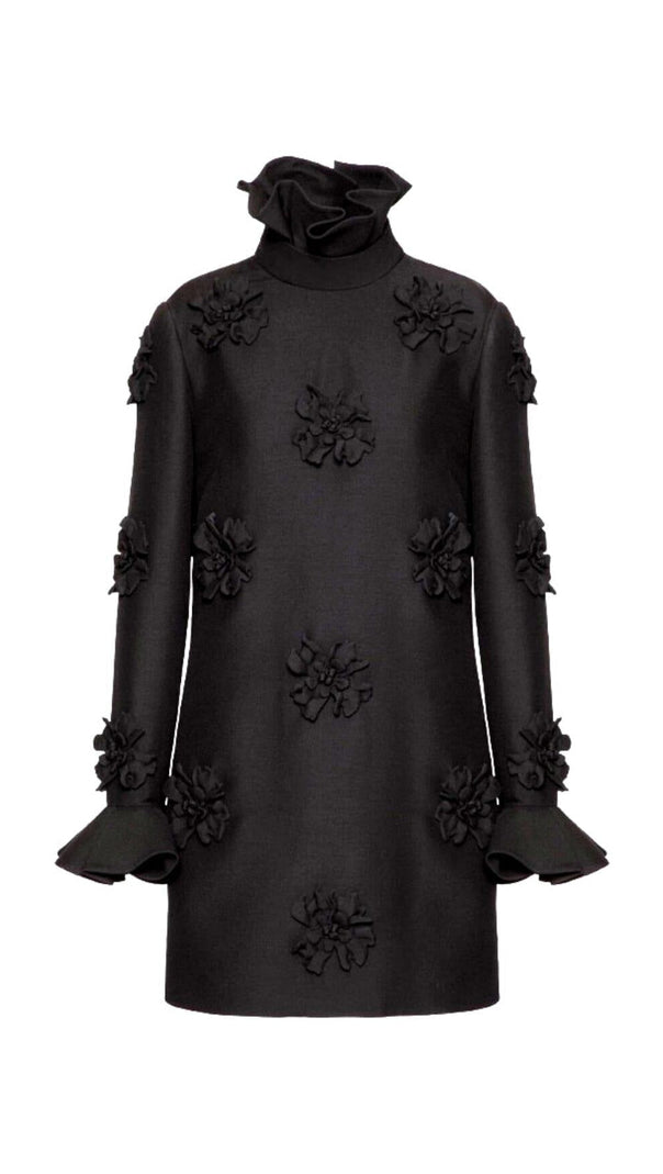 AIIZIE GIANNA STEREO FLOWER RUFFLE MINI DRESS IN BLACK - product image
