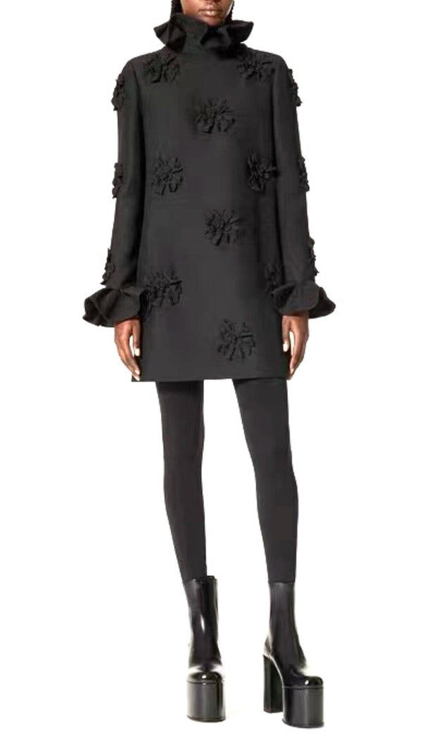 AIIZIE GIANNA STEREO FLOWER RUFFLE MINI DRESS IN BLACK - product image