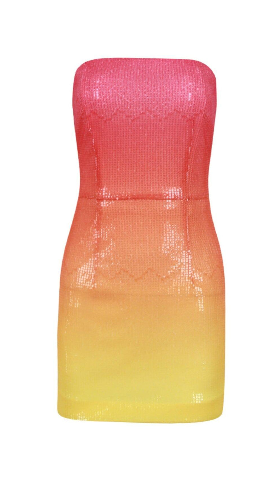 RED-YELLOW GRADIENT STRAPLESS MINI DRESS