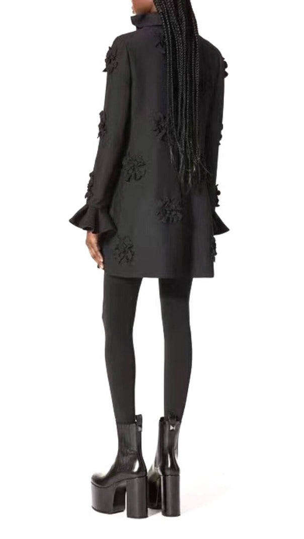 AIIZIE GIANNA STEREO FLOWER RUFFLE MINI DRESS IN BLACK - product image