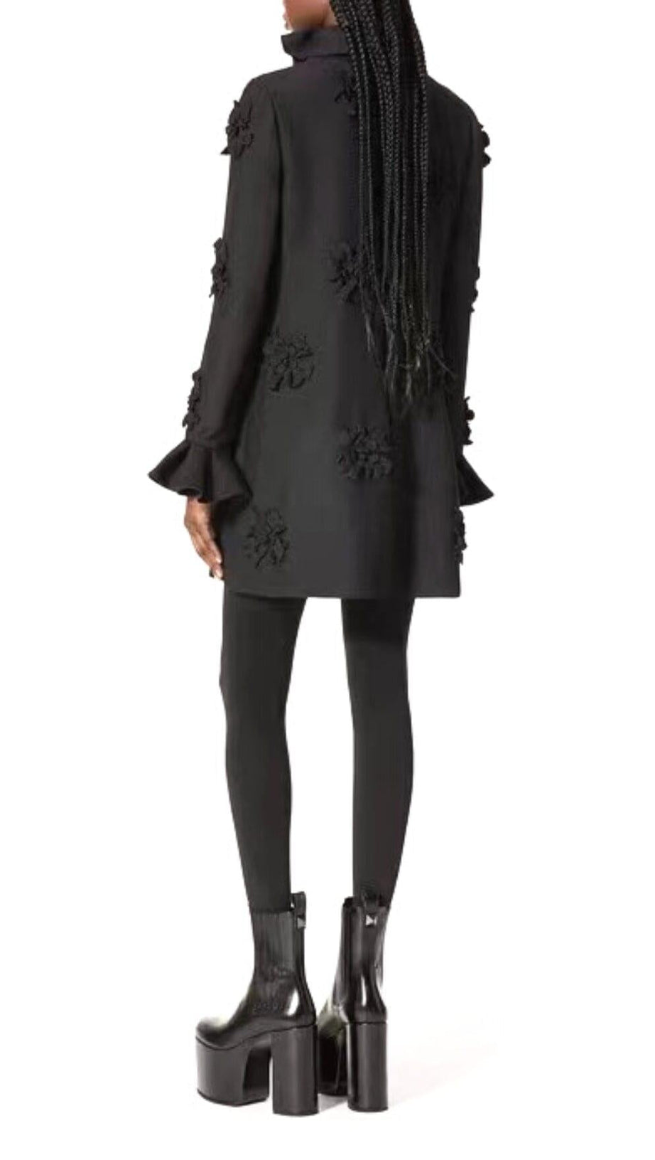 GIANNA STEREO FLOWER RUFFLE MINI DRESS IN BLACK