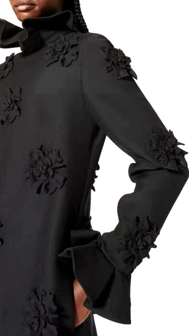 AIIZIE GIANNA STEREO FLOWER RUFFLE MINI DRESS IN BLACK - product image