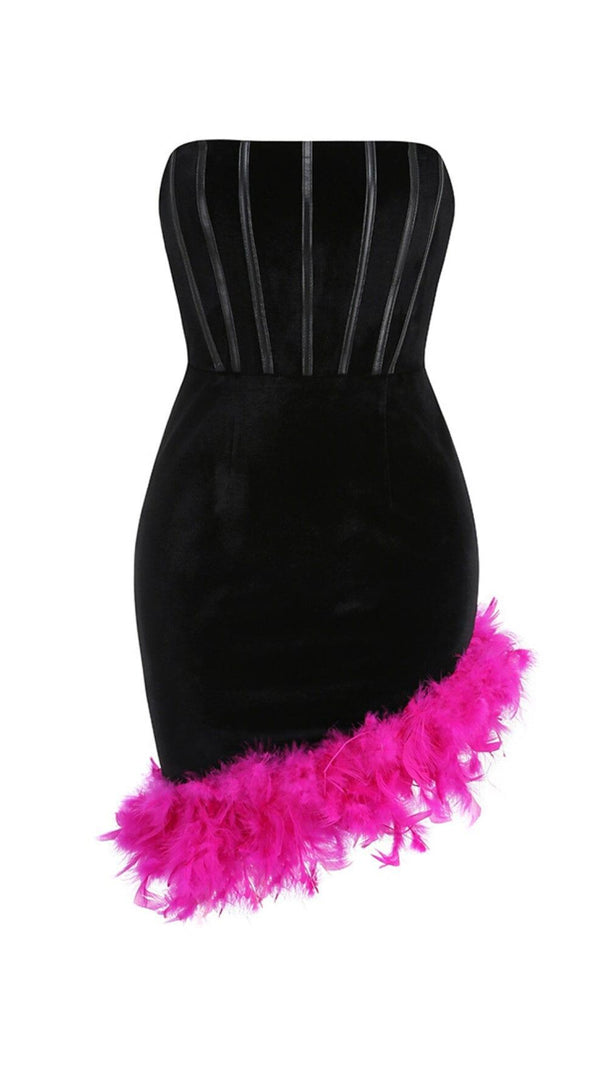 MINIABITO CON CORSETTO DI PIUME NERO