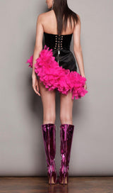 FEATHER CORSET MINII DRESS IN BLACK