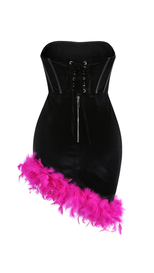 MINIABITO CON CORSETTO DI PIUME NERO