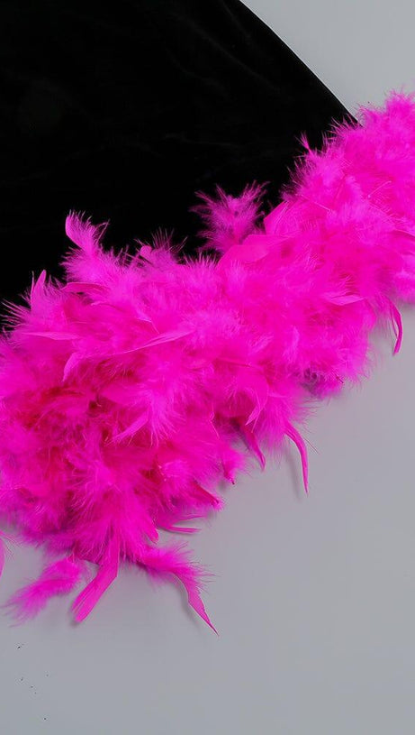 MINIABITO CON CORSETTO DI PIUME NERO