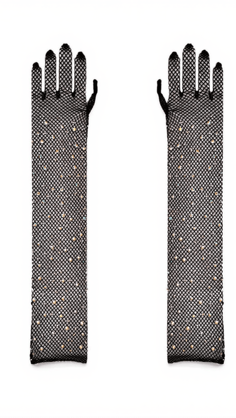 PAULINE DIAMOND FISHNET GLOVES IN BLACK
