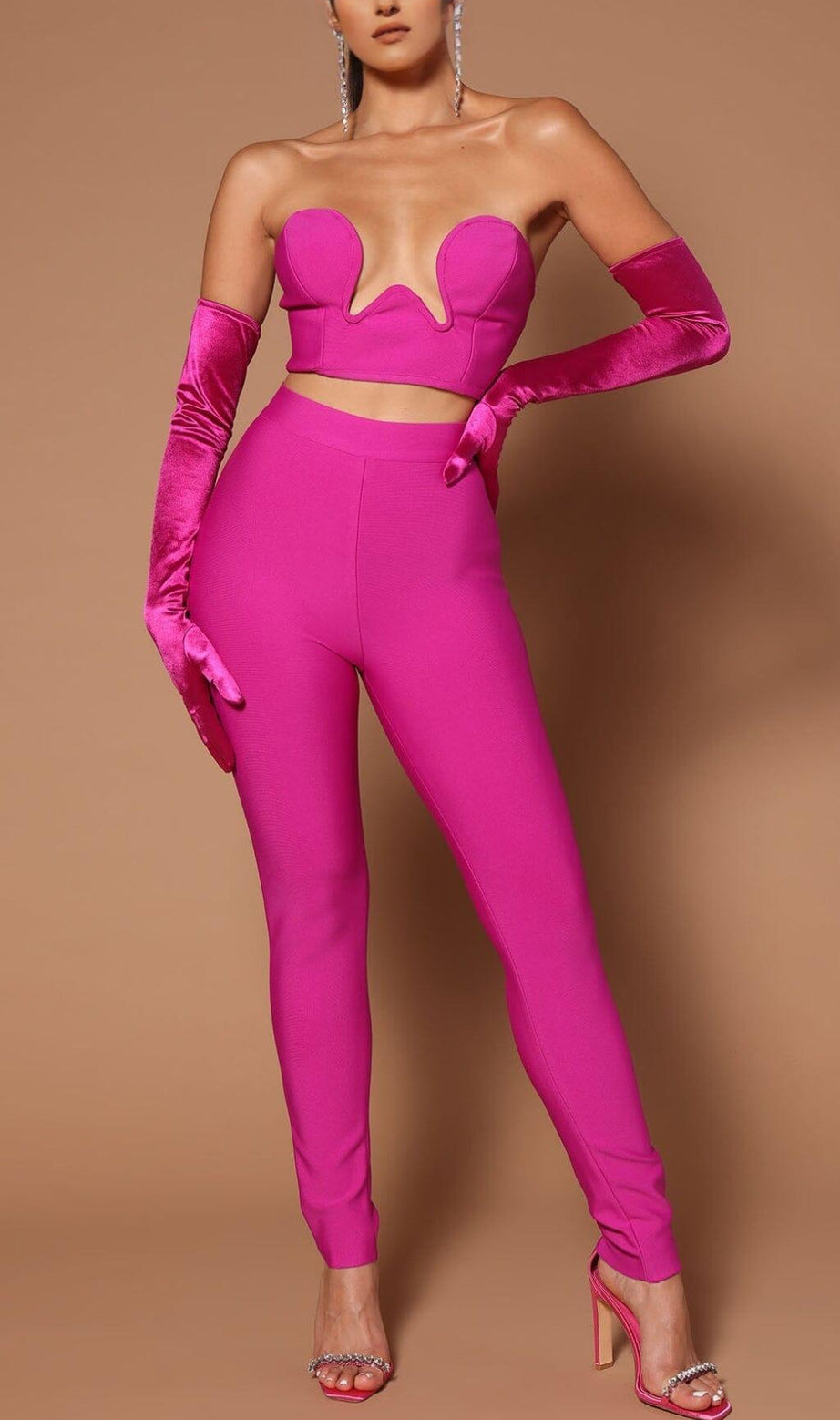 BANDAGE CUTOUT THREE PIECES SUIT IN PINK