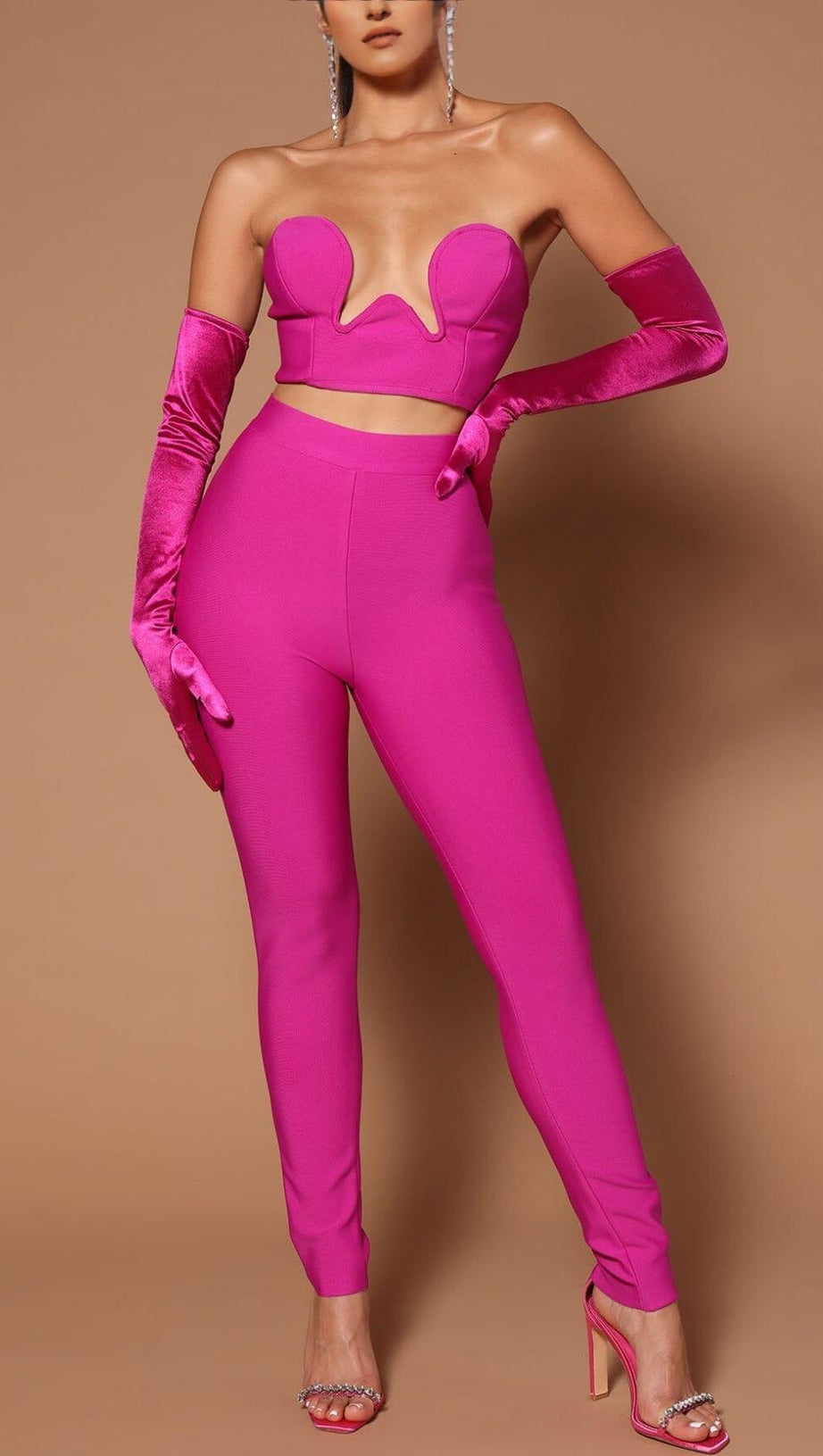 BANDAGE CUTOUT THREE PIECES SUIT IN PINK