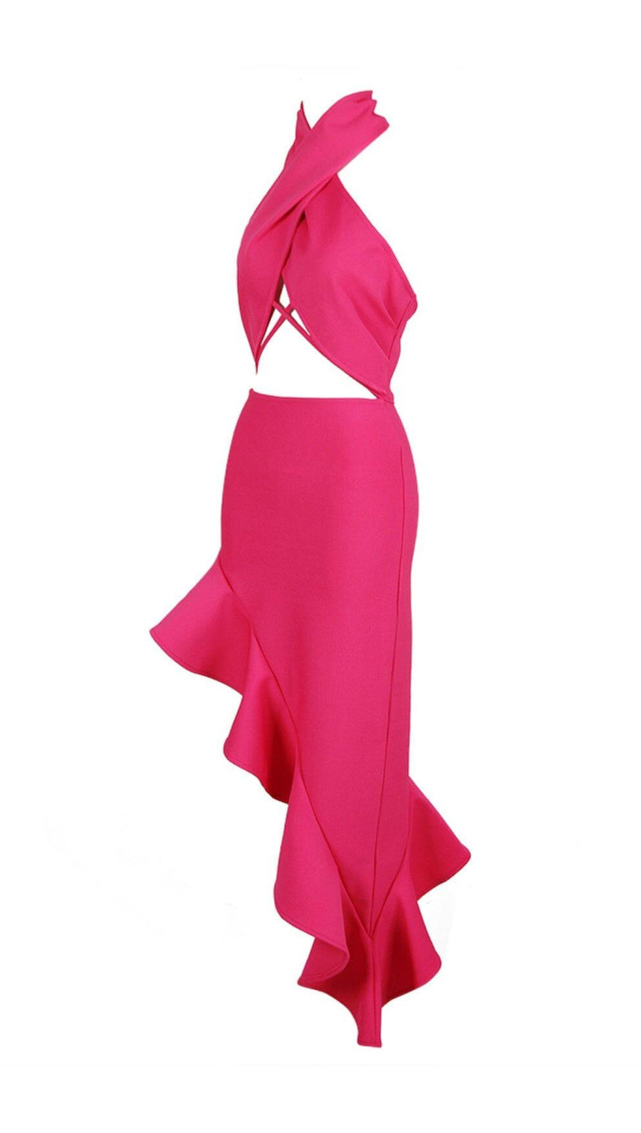 BANDAGE HALTER MIDI DRESS IN ROSE PINK