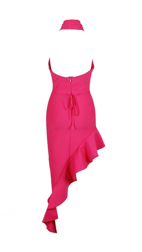 Bandage Halter Midi Dress in Rose Pink