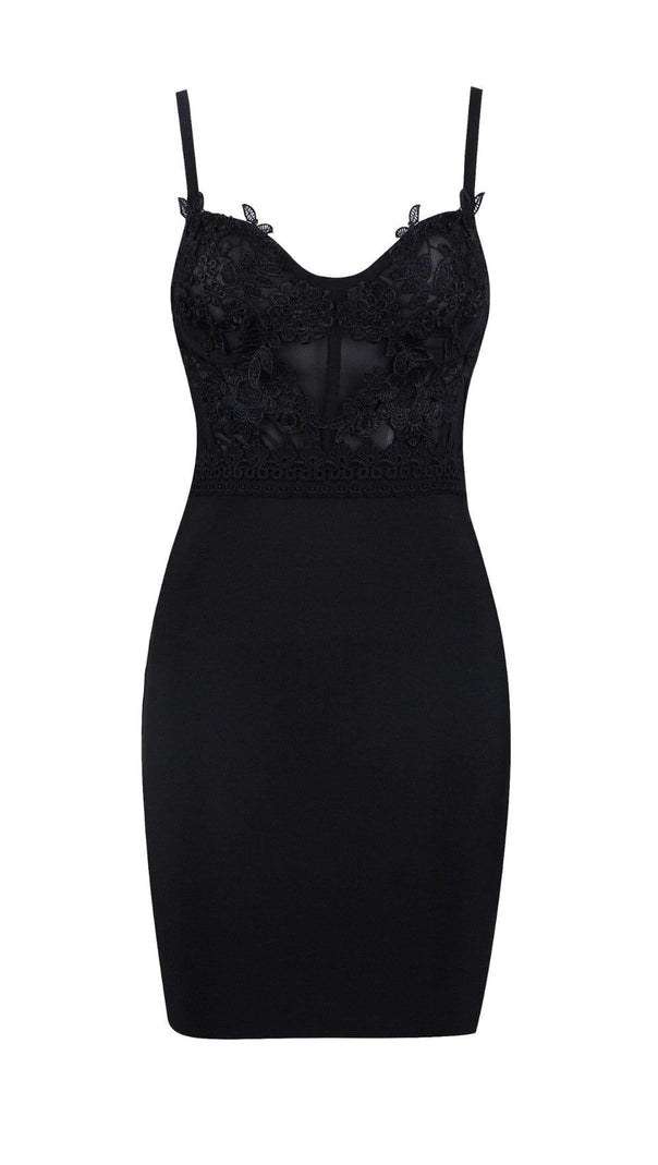 AIIZIE BANDAGE LACE STRAPPY MINI DRESS IN BLACK - product image