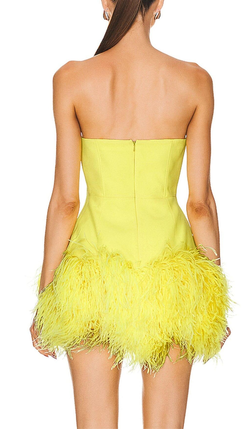 YELLOW NEON FEATHERS MINI DRESS