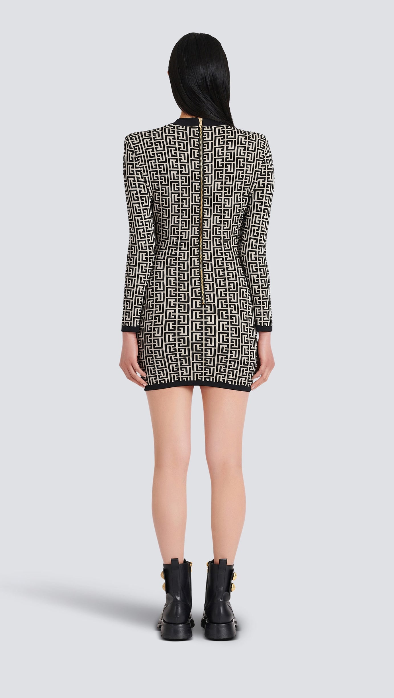 SHORT BICOLOR JACQUARD MINI DRESS WITH MONOGRAM