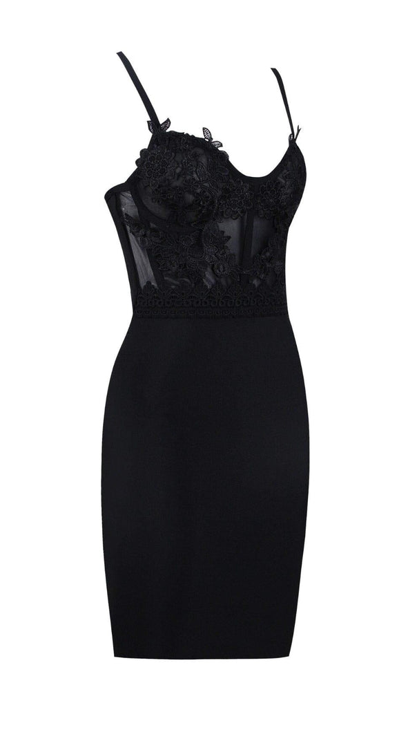 AIIZIE BANDAGE LACE STRAPPY MINI DRESS IN BLACK - product image