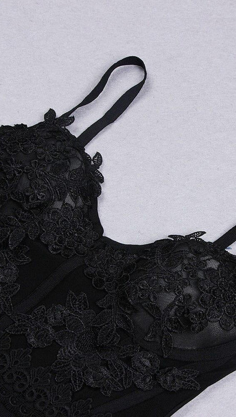 BANDAGE LACE STRAPPY MINI DRESS IN BLACK