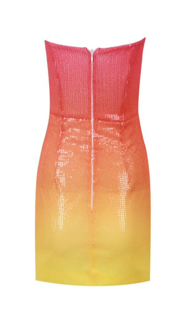 ROT-GELB FARBVERLAUF-TRÄGERLOSES MINIKLEID