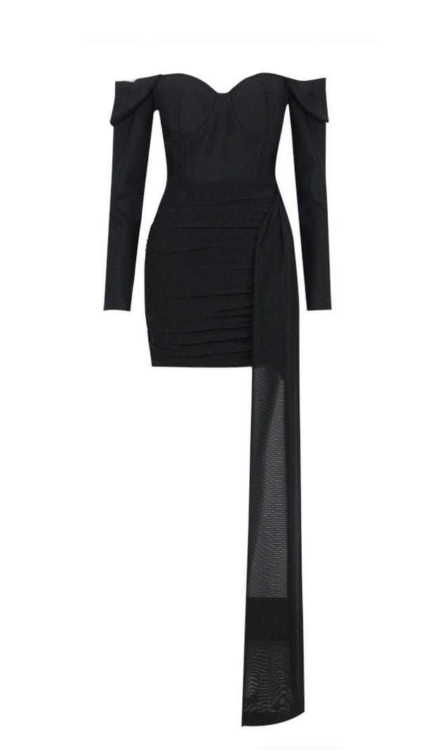 AIIZIE OFF SHOULDER STRAP MINI DRESS IN BLACK - product image