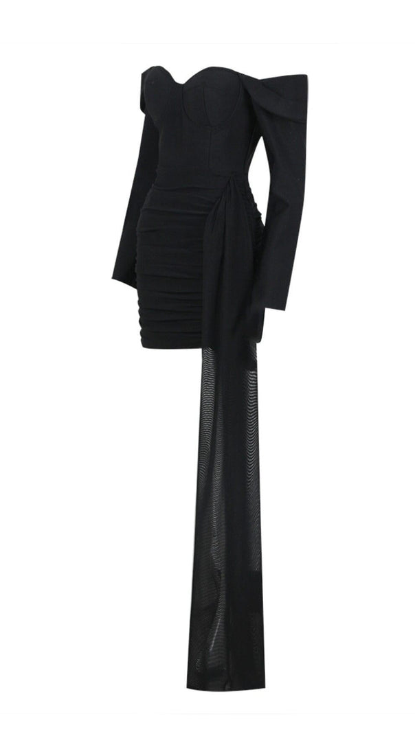 AIIZIE OFF SHOULDER STRAP MINI DRESS IN BLACK - product image