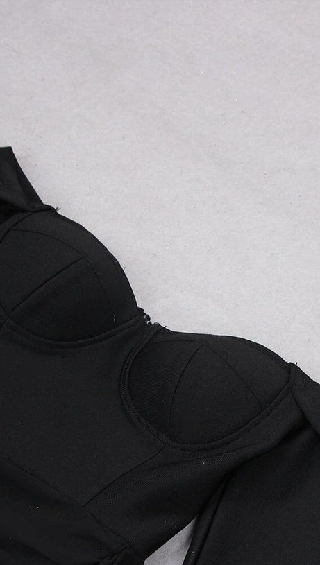 OFF SHOULDER STRAP MINI DRESS IN BLACK