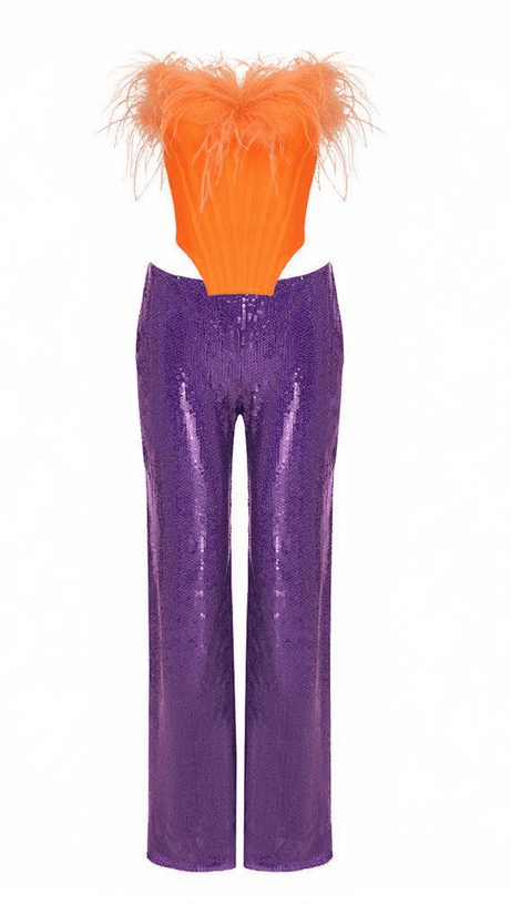 Likan Crop Top Pailletten-Hosen-Set