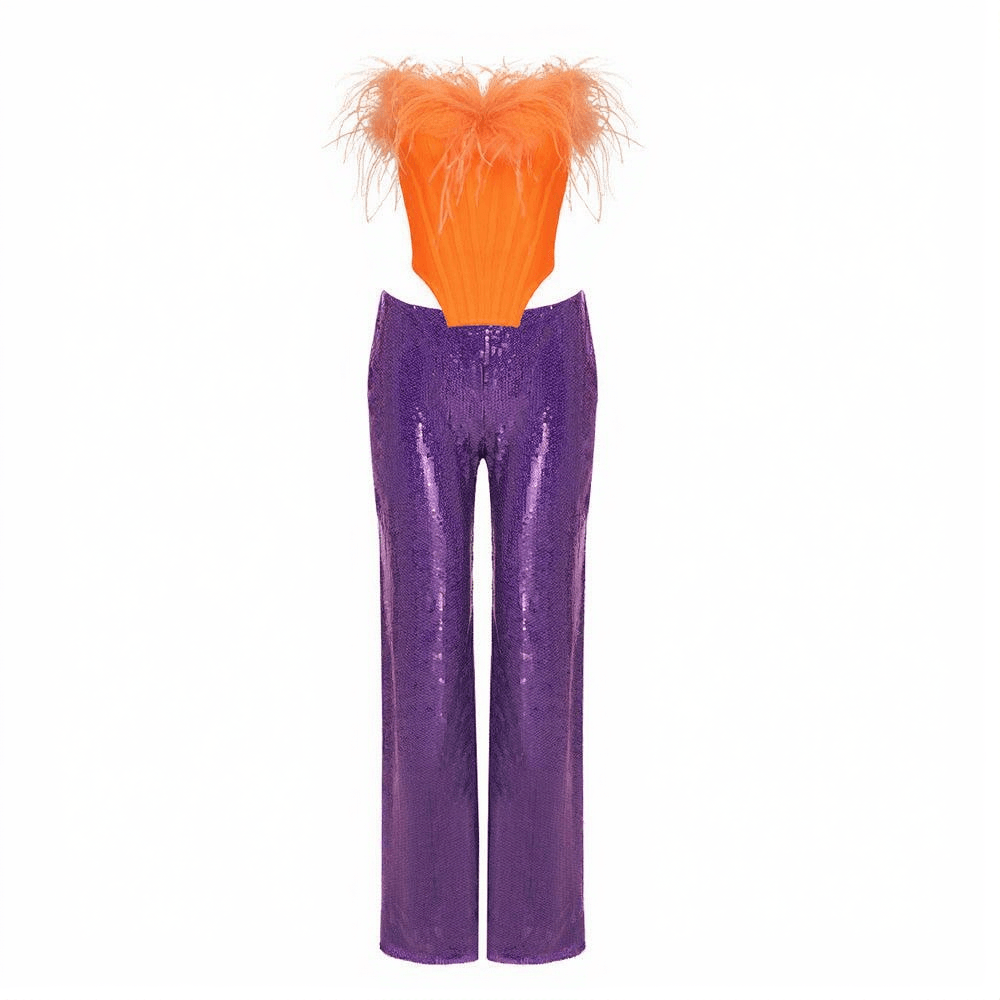 AIIZIE LIKAN CROP TOP SEQUIN PANTS SET - product image