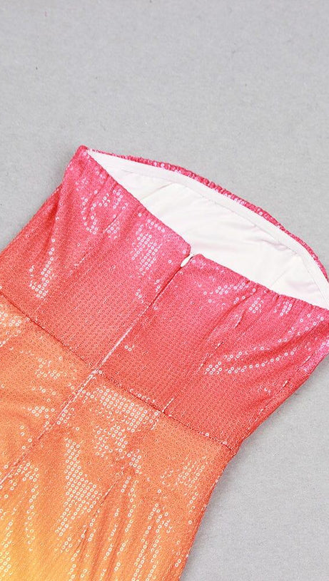 RED-YELLOW GRADIENT STRAPLESS MINI DRESS