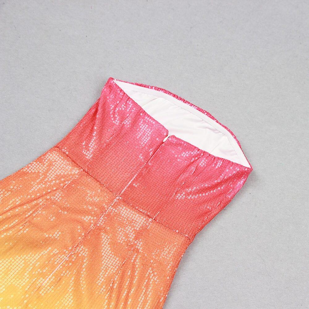ROT-GELB FARBVERLAUF-TRÄGERLOSES MINIKLEID