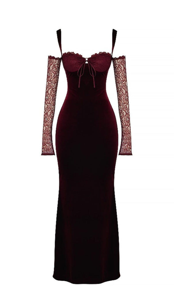 AIIZIE BLACK CHERRY VELVET MAXI DRESS - product image