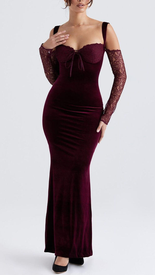 AIIZIE BLACK CHERRY VELVET MAXI DRESS - product image