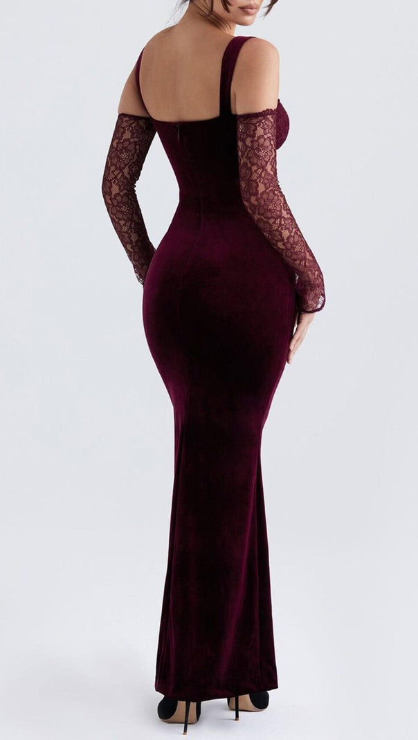 AIIZIE BLACK CHERRY VELVET MAXI DRESS - product image