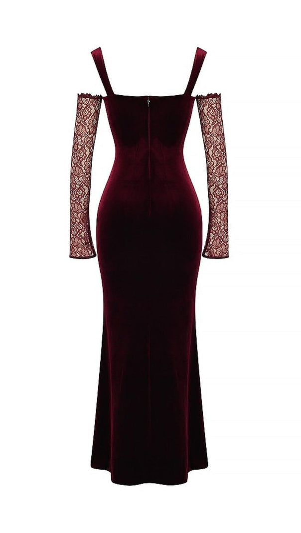 AIIZIE BLACK CHERRY VELVET MAXI DRESS - product image