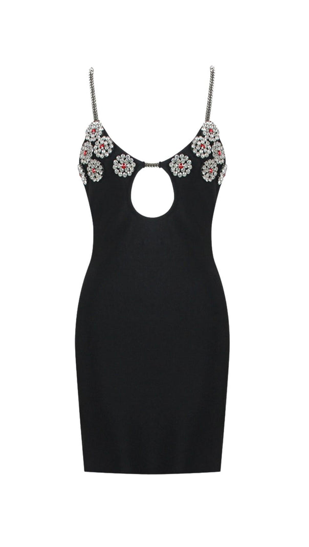 AIIZIE DIAMOND HOLLOW MINI DRESS IN BLACK - product image