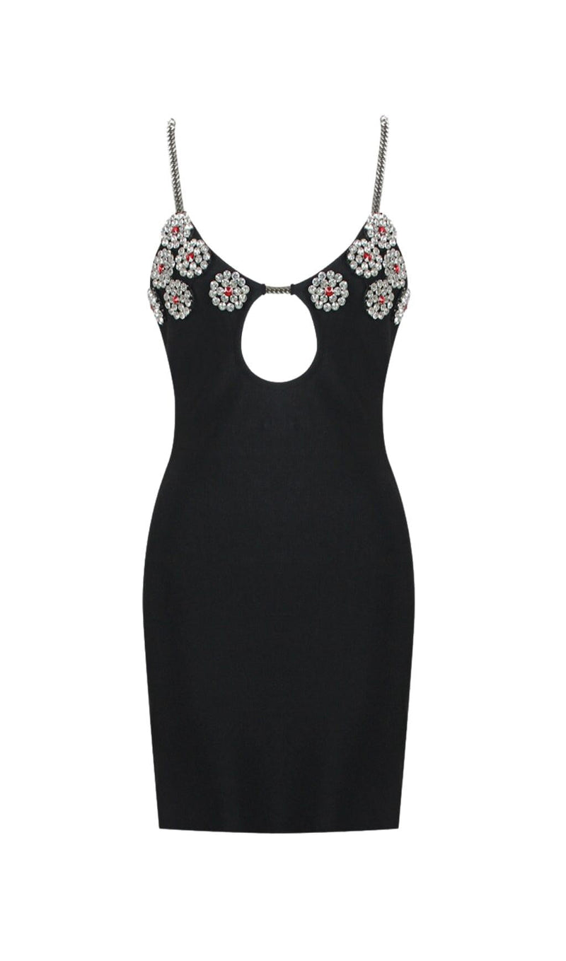 DIAMOND HOLLOW MINI DRESS IN BLACK