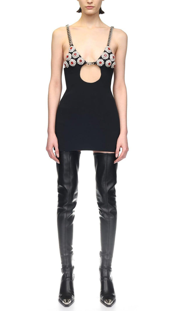 AIIZIE DIAMOND HOLLOW MINI DRESS IN BLACK - product image