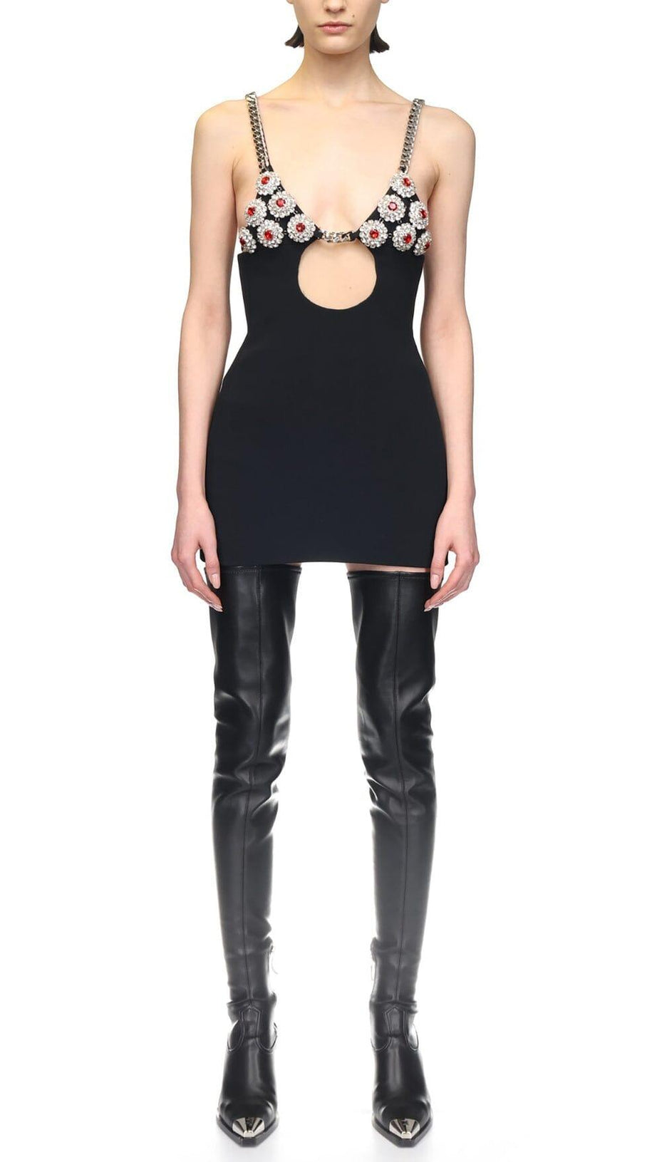 DIAMOND HOLLOW MINI DRESS IN BLACK