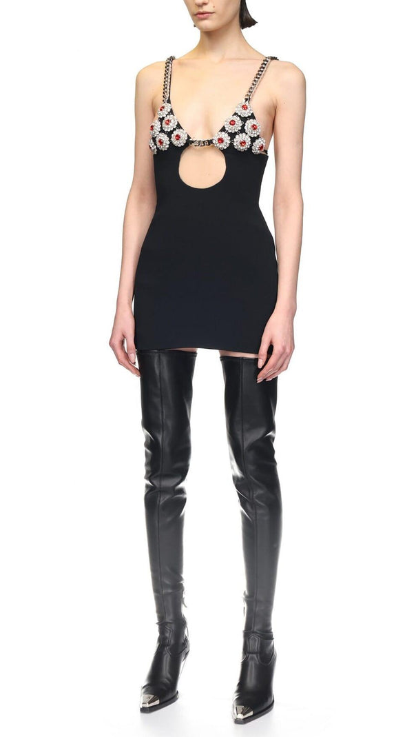 AIIZIE DIAMOND HOLLOW MINI DRESS IN BLACK - product image