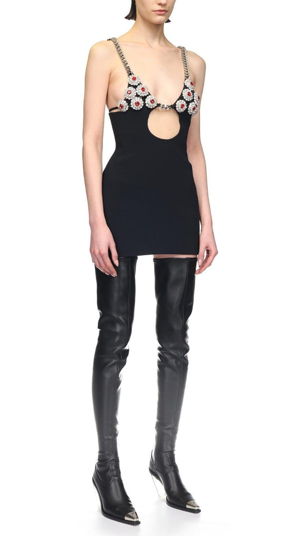 AIIZIE DIAMOND HOLLOW MINI DRESS IN BLACK - product image