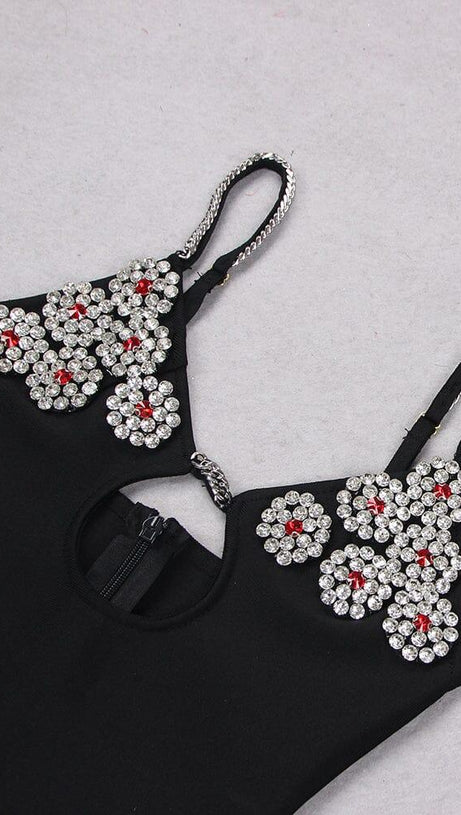 DIAMOND HOLLOW MINI DRESS IN BLACK