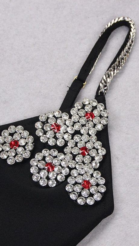 DIAMOND HOLLOW MINI DRESS IN BLACK