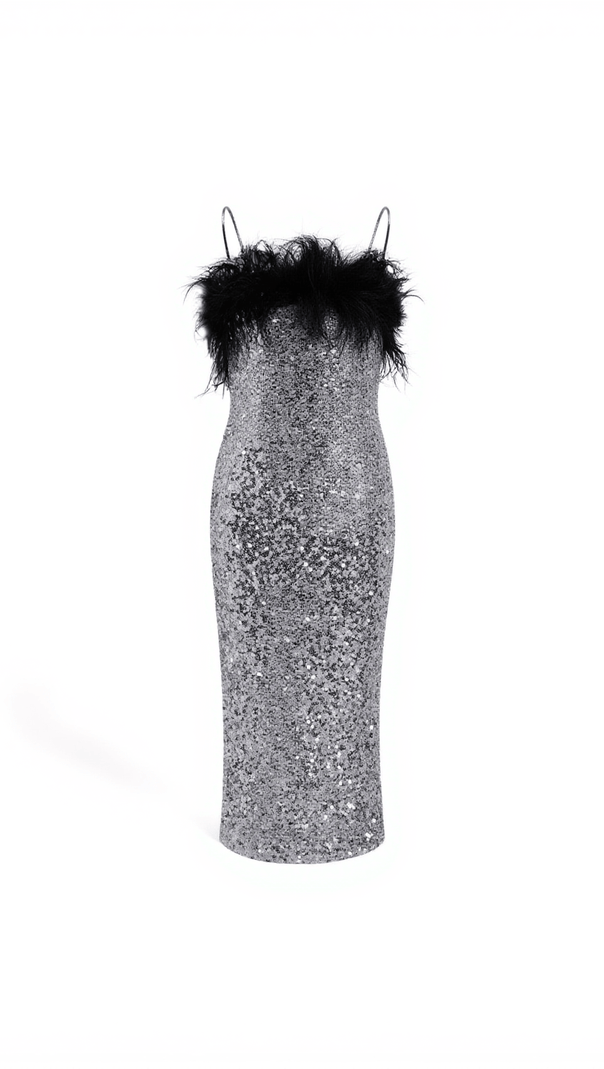 AIIZIE LAMBO CRYSTAL CHAIN FEATHER SEQUIN DRESS - product image
