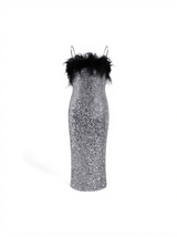 Lambo Crystal Chain Feather Sequin Dress