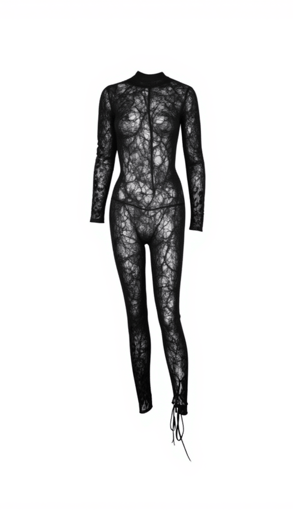 AIIZIE BOPO LACE UP LEOPARD PRINTED MESH JUMPSUIT - product image