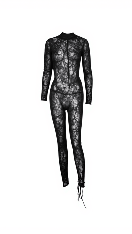 Bopo – Jumpsuit aus Netzstoff mit Schnürung und Leopardenmuster