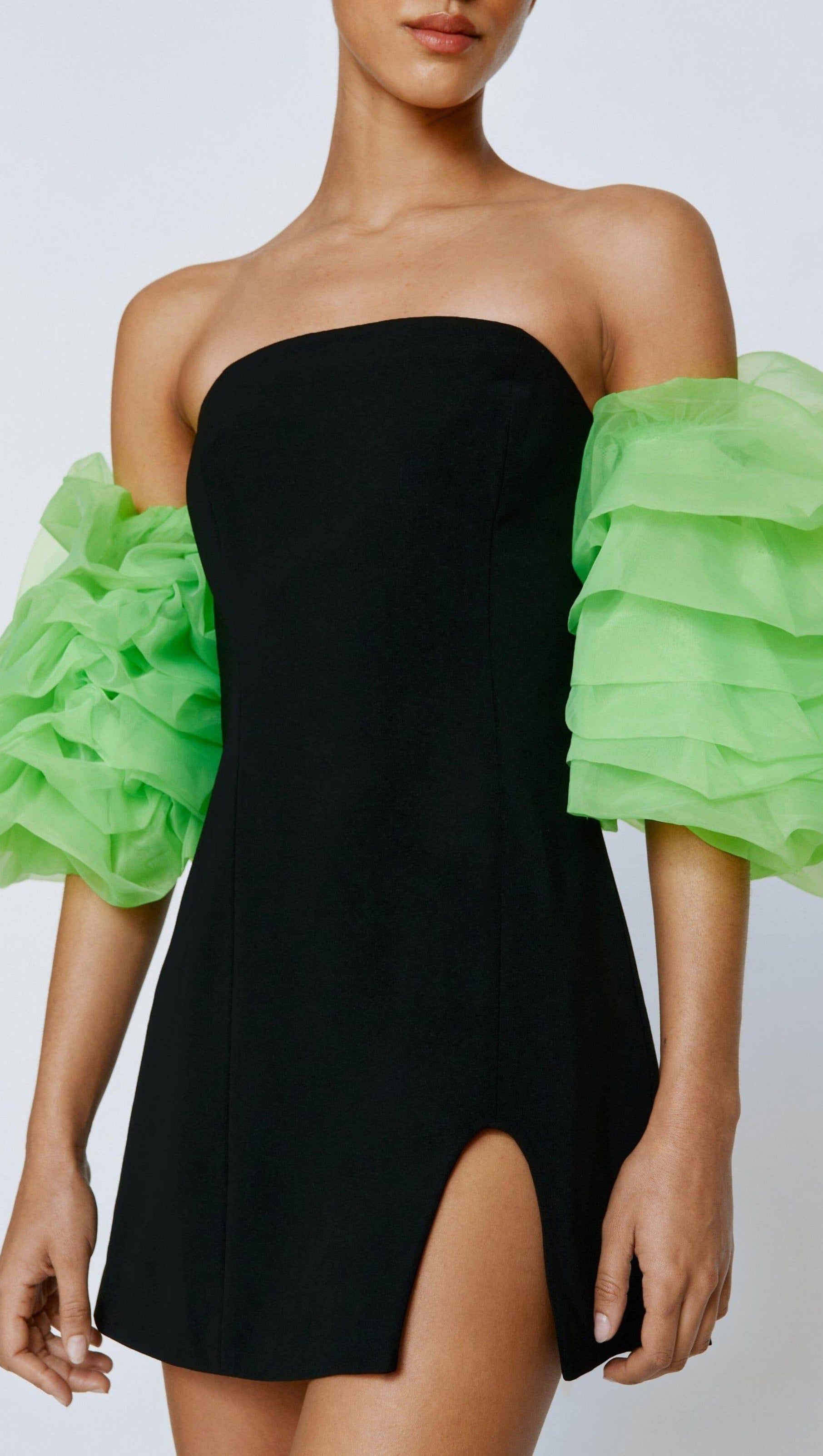 AIIZIE ORGANZA PUFF SLEEVE MINI DRESS IN BLACK - product image