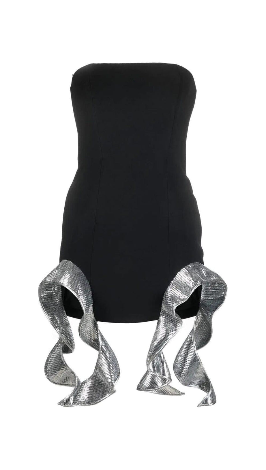 METALLIC-RUFFLE STRAPLESS MINIDRESS
