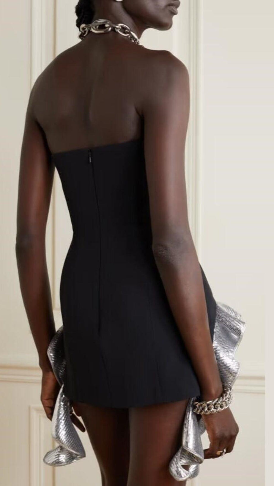 METALLIC-RUFFLE STRAPLESS MINIDRESS