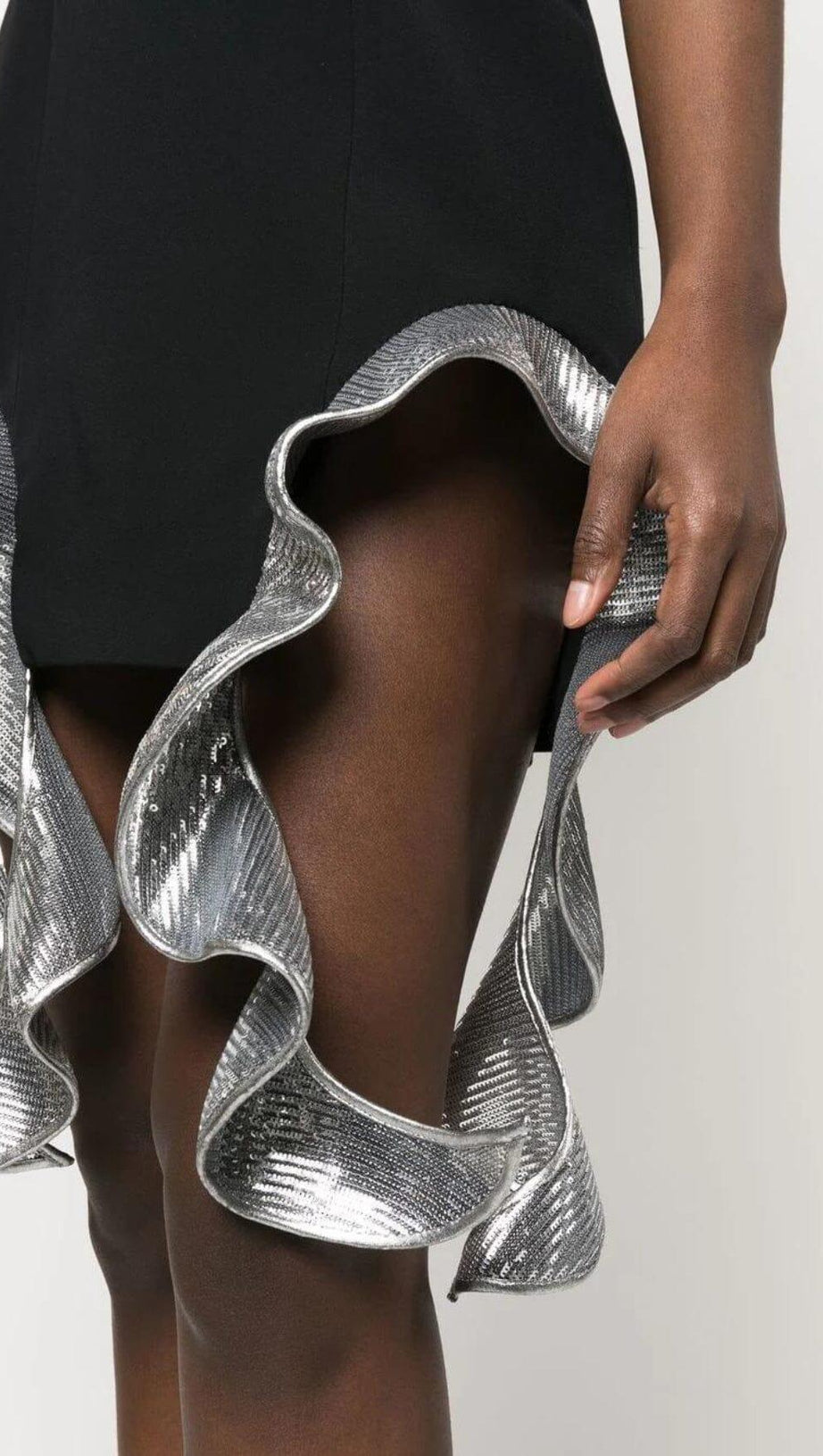 METALLIC-RUFFLE STRAPLESS MINIDRESS