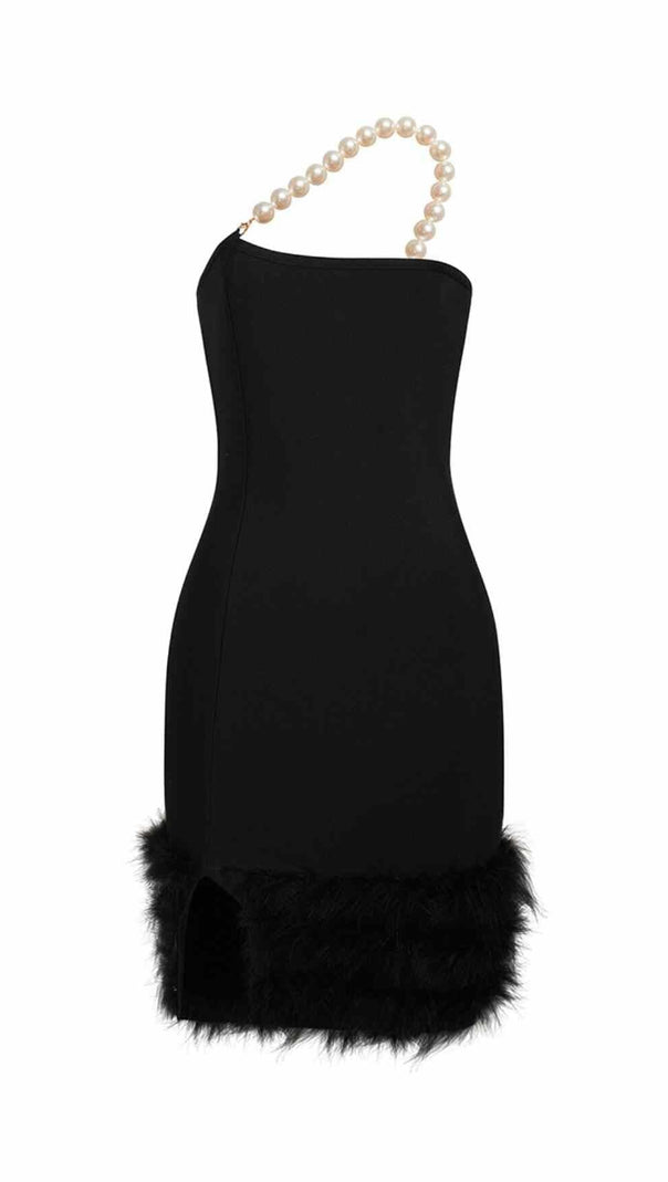 AIIZIE BANDAGE FEATHER PEARL MINI DRESS IN BLACK - product image